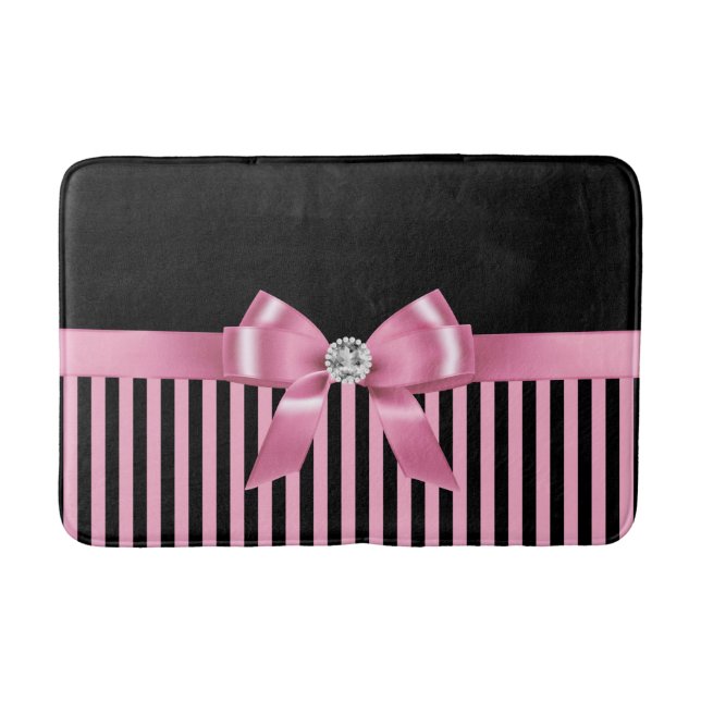 Glam Rosa Bow-Rosa Black Streck-Black Badrumsmatta (Framsidan)