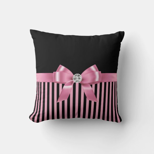 Glam Rosa Bow-Rosa Black Streck-Black Kudde (Framsida)