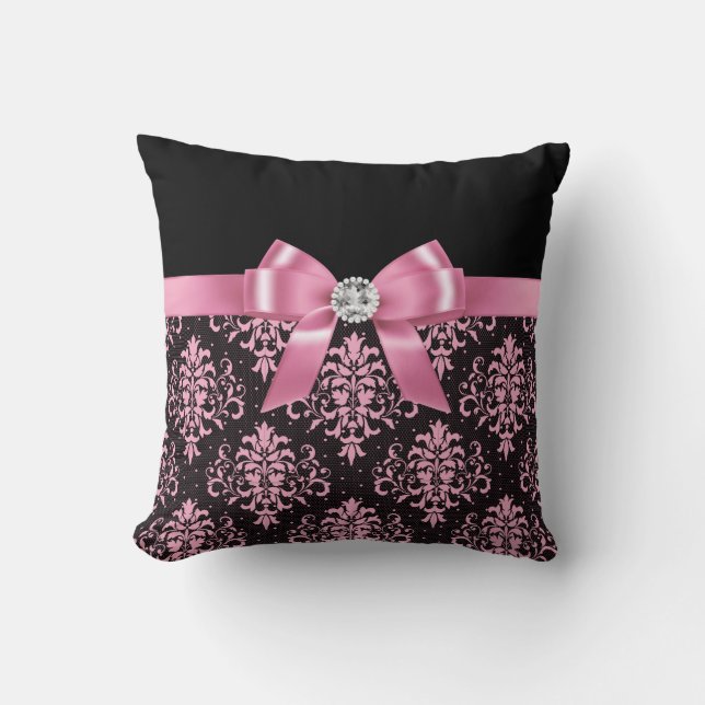 Glam Rosa Bow-Rosa Snöre-Black Kudde (Framsida)