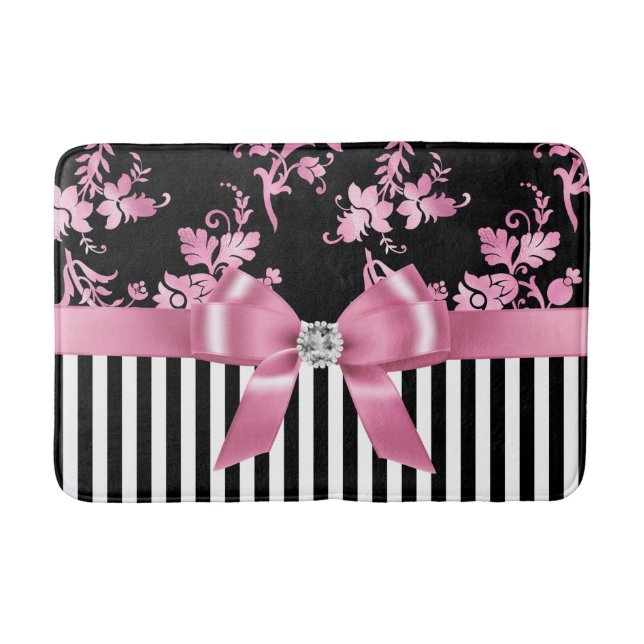 Glam Rosa Bow-Rosa Stencil-Black White Streck Badrumsmatta (Framsidan)