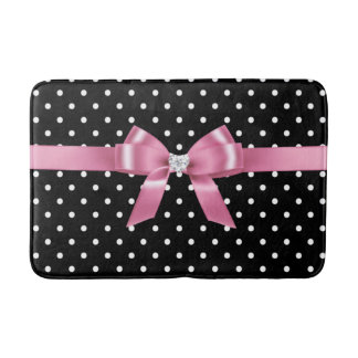 Glam Rosa Bow-White Polka dots-Black Bath Mat Badrumsmatta