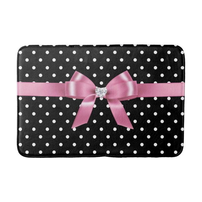Glam Rosa Bow-White Polka dots-Black Bath Mat Badrumsmatta (Framsidan)