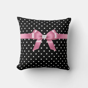 Glam Rosa Bow-White Polka dots-Black Kudde