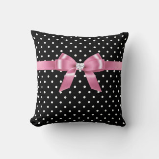 Glam Rosa Bow-White Polka dots-Black Kudde
