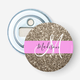 Glam Rosa Champagne Guld Glitter Gnistra Monogram Flasköppnare