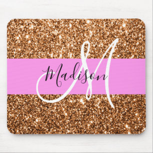 Glam Rosa & Copper Glitter Sparkles Monogram Namn Musmatta