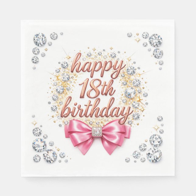 Glam Rosa Diamant Glad 18-årsdag Design med  Pappersservett (Framsidan)