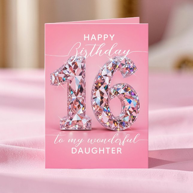 Glam Rosa Diamant Glitter Sweet 16 Födelsedag Kort (Skapare uppladdad)
