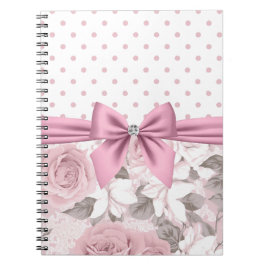 Glam Rosa Diamond Bow Blommigt Polka dots Anteckningsbok