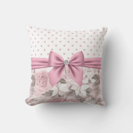 Glam Rosa Diamond Bow Blommigt Polka dots Kudde