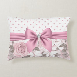 Glam Rosa Diamond Bow Blommigt Polka dots Prydnadskudde