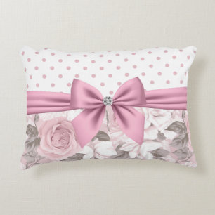 Glam Rosa Diamond Bow Blommigt Polka dots Prydnadskudde