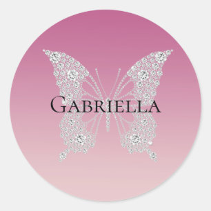 Glam Rosa Faux Diamonds Butterfly Runt Klistermärke