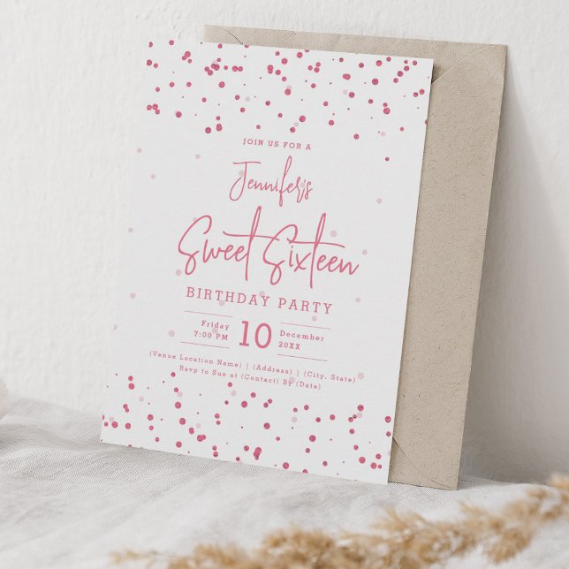Glam  Rosa Faux Foil Dots Sweet 16 Party Inbjudningar (Glam Blush Pink Faux Foil Dots Sweet 16 Party Invitation)
