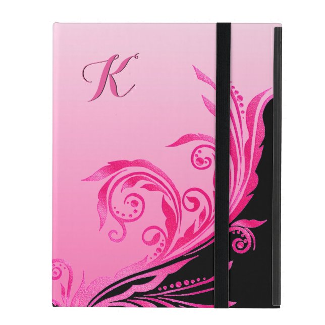 Glam Rosa Flourish Monogram iPad Case Skydd (Framsidan Closed)