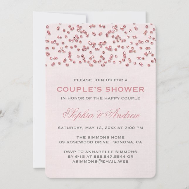 Glam Rosa Glitter Confetti Bröllop Couple Shower Inbjudningar (Framsida)