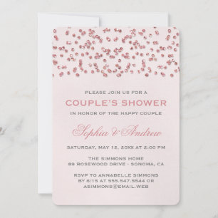 Glam Rosa Glitter Confetti Bröllop Couple Shower Inbjudningar