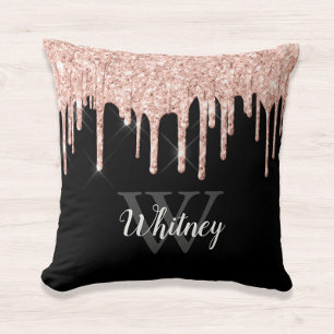 Glam Rosa Glitter Drip Black Monogram Brev Kudde