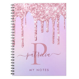 Glam Rosa Glitter Drives Elegant Monogram bärbar d Anteckningsbok