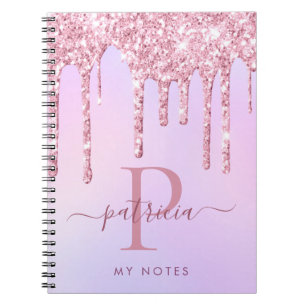 Glam Rosa Glitter Drives Elegant Monogram bärbar d Anteckningsbok