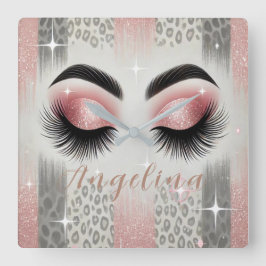 Glam Rosa Glitter Eyelash Fyrkantig Klocka