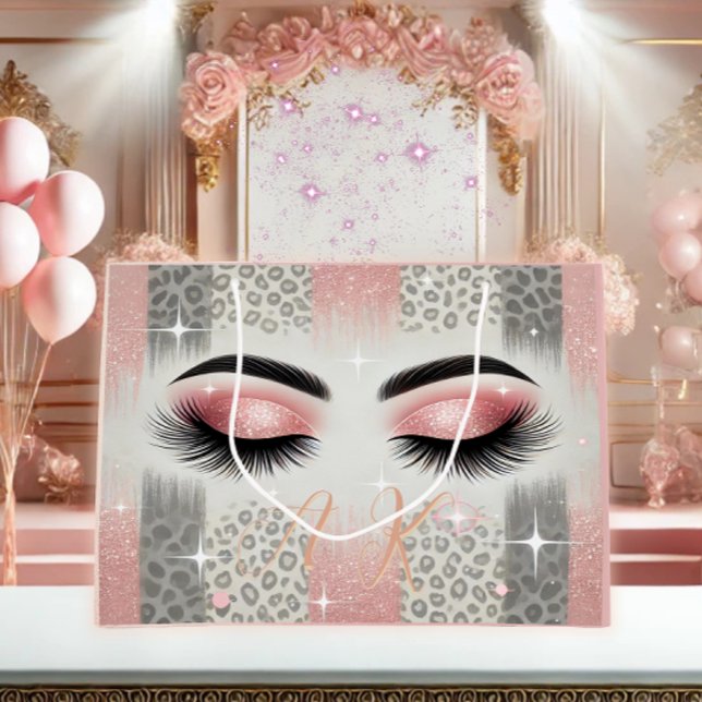 Glam Rosa Glitter Eyelash Monogram (Glam pink glitter lashes monogram gift bag — perfect for birthdays, or any occasion .)