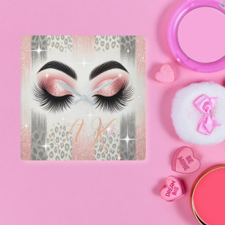 Glam Rosa Glitter Eyelash Monogram Fyrkantig Klocka