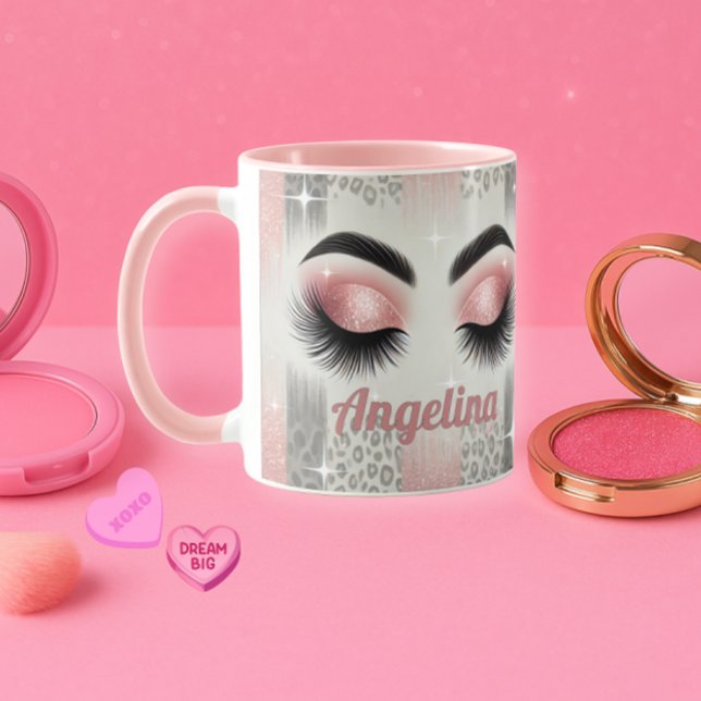 Glam Rosa Glitter Eyelash Mugg (Pink glitter lashes mug — glam gift for bride, MOH, or beauty lover)