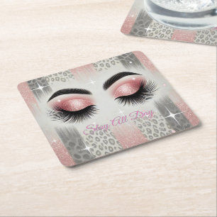 Glam Rosa Glitter Eyelash Underlägg Papper Kvadrat