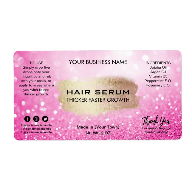 Glam Rosa Glitter Hair-serumetiketter Fraktsedel (Framsidan)