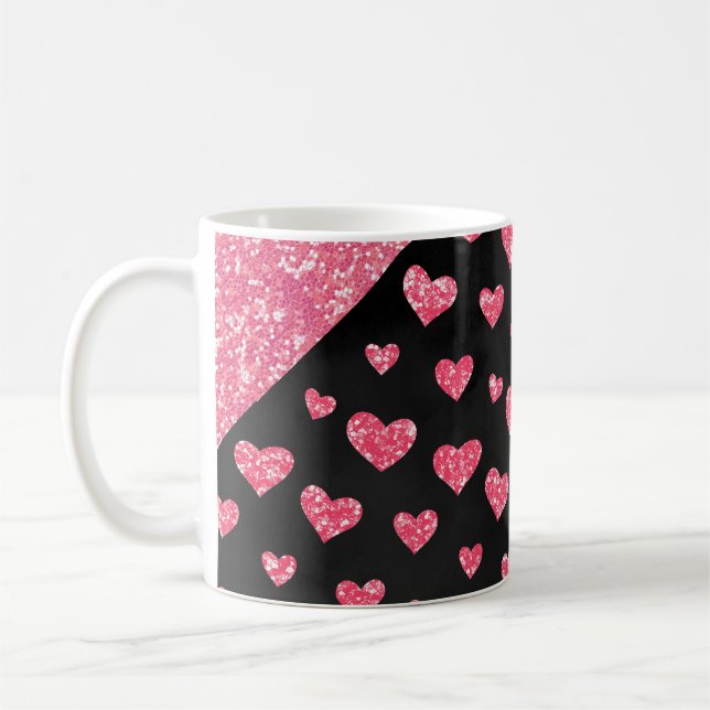 Glam Rosa Glitter Hearts Gnistra Romantic Kaffemugg (Vänster)