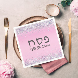 Glam Rosa Glitter judisk Helgdag Hebrew Passover Pappersservett