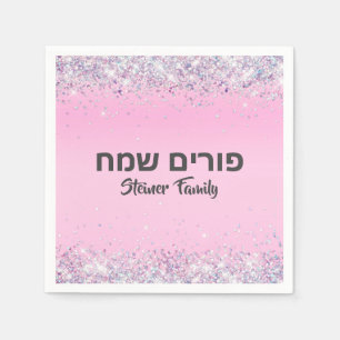 Glam Rosa Glitter judisk Helgdag Purim Pappersservett
