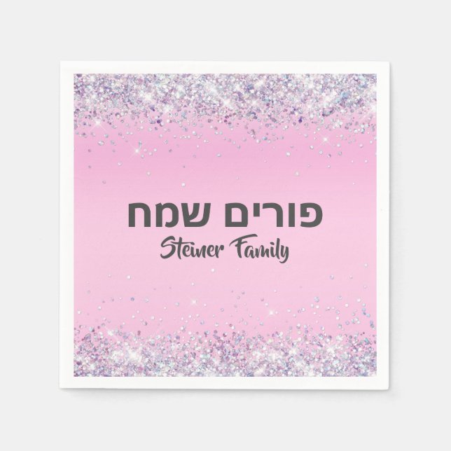Glam Rosa Glitter judisk Helgdag Purim Pappersservett (Framsidan)