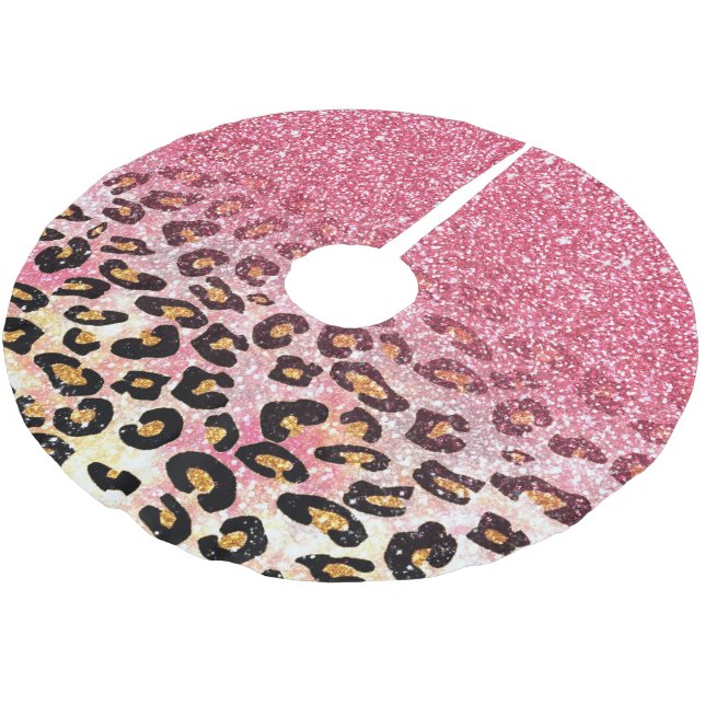 Glam Rosa Glitter Leopard Mönster Julgransmatta Borstad Polyester (Vinklad)