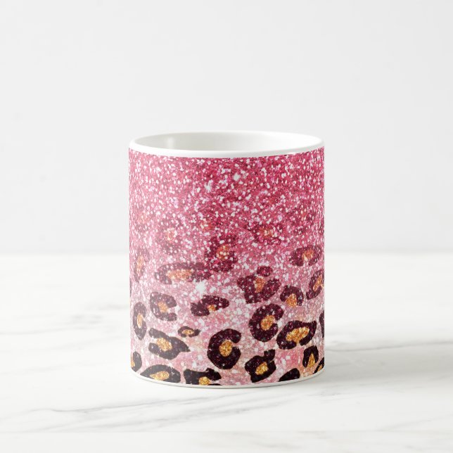 Glam Rosa Glitter Leopard Mönster Kaffemugg (Center)