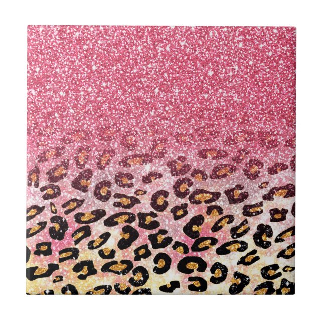 Glam Rosa Glitter Leopard Mönster Kakelplatta (Framsidan)