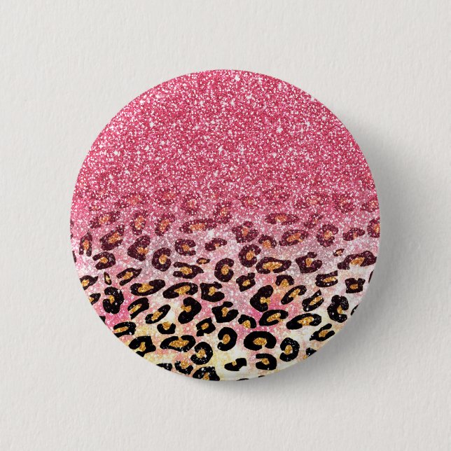Glam Rosa Glitter Leopard Mönster Knapp (Framsida)