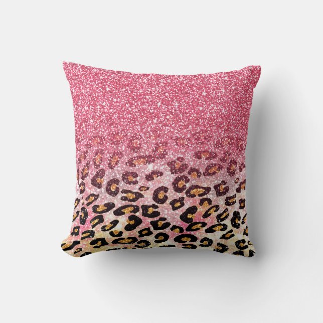 Glam Rosa Glitter Leopard Mönster Kudde (Framsida)