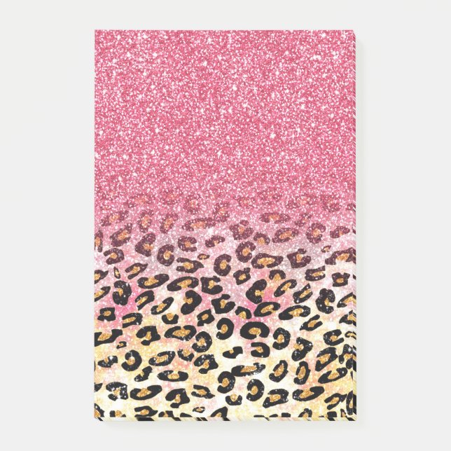 Glam Rosa Glitter Leopard Mönster Post-it Block (Framsida)