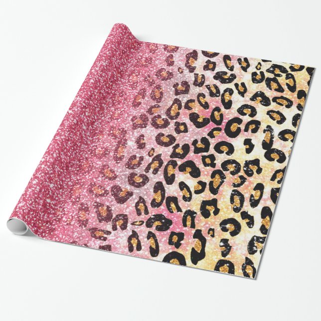 Glam Rosa Glitter Leopard Mönster Presentpapper (Utrullad)