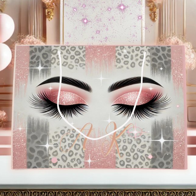 Glam Rosa Glitter Ögonfransar Monogram (Glam pink glitter lashes monogram gift bag — perfect for birthdays, or any occasion .)