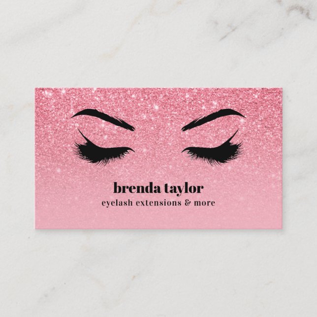 Glam rosa glitter ombre Eyelash Browbar Makeup Visitkort (Framsida)