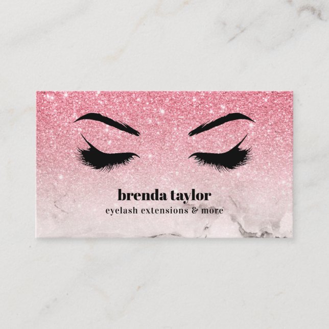 Glam rosa glitter ombre Marble Eyelash Browbar Visitkort (Framsida)