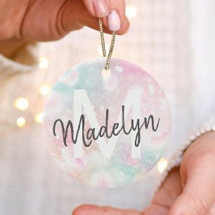 Glam Rosa Glitter Pastel Girly Mönster Julgransprydnad Keramik