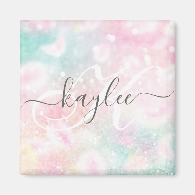 Glam Rosa Glitter Pastel Girly Mönster Magnet (Framsidan)