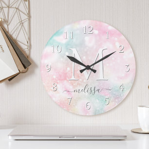Glam Rosa Glitter Pastel Girly Mönster Rund Klocka