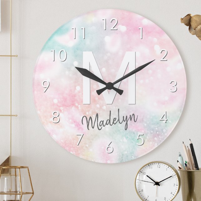 Glam Rosa Glitter Pastel Girly Mönster Rund Klocka (Skapare uppladdad)