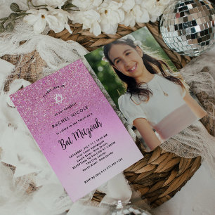 Glam Rosa Glitter Se Bat mitzvah ut Tillbaka til Inbjudningar