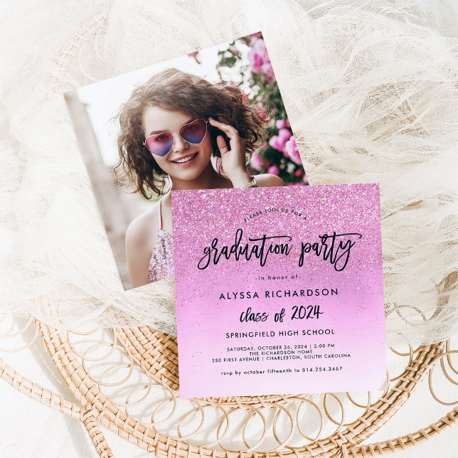 Glam Rosa Glitter Titta 2024 Grad Party | Foto Inbjudningar (Skapare uppladdad)